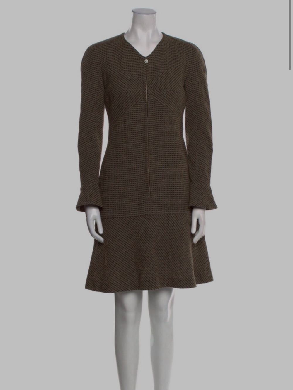 CHANEL Olive Brown Textured Knit Midi Dress